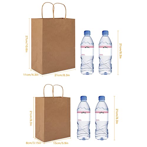 HAUSPROFI 25pcs Kraft Paper Bags for Gifts, Food & Sweets, Strong Carrier Bags with Twisted Handles for Kid Parties, Weddings, 27x21x11cm, Thicken 130gsm