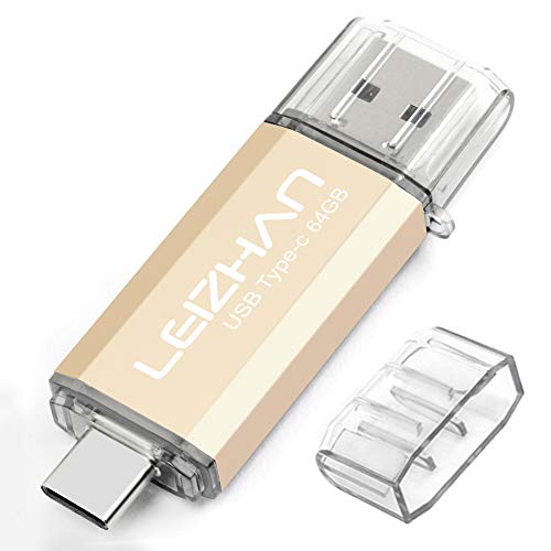 LEIZHAN Clé USB Type C 64 Go,Flash Drive USB 3.0 OTG pour Huawei Samsung Smartphone Android de Type C-Or