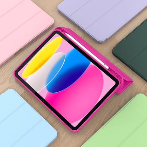 Image of ToaPoia Case for iPad (A16) 11 Inch 2025 /iPad 10th Generation 10.9 Inch 2022, Slim Trifold Stand Protective Cover with Pencil Holder and Soft TPU Back,Support Auto Sleep /Wake (Rose Red)