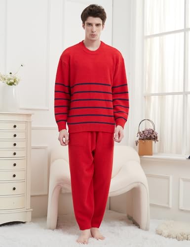 Men's Fuzzy Fleece Pajama Set Warm and Cozy Long Sleeve Top and Bottom Nightwear Lounge Set Mens Pjs Sets with Pockets2