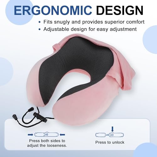 Almohada de viaje espuma viscoelástica con capucha rosa miniatura 4