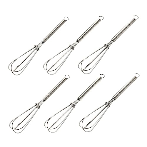 NAMOARLY 6pc Stainless Steel Mini Egg Hand Cream Whisk Spring Handle Manual Egg Beater Yolk Mixer Whisk Hand Mixer for Kitchen