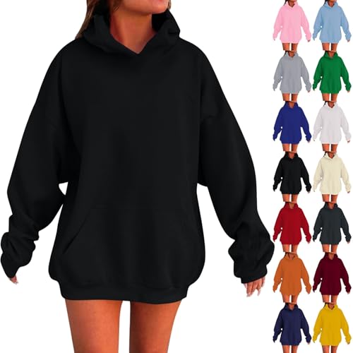 Girls Solid Color Hoodies Sweatshirts Long Sleeve Casual Cute Pullover Fall Tops with Pockets Loose Kids Preppy Clothes