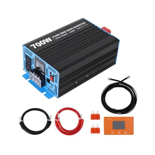 Image of 700W Pure Sine Wave Power Inverter 12V to 120V, Aluminum Housing, with LED Display, 2 AC Outlets, Remote Control, for RV Truck Home Use
