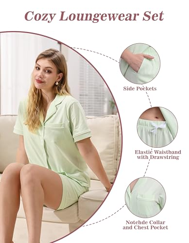 Image of NAP BOUND 100% Cotton Pajamas for Women Sets 2 Pieces Pjs Button short sleeves with Pockets Soft Sleepwear Loungewear XS-XXL