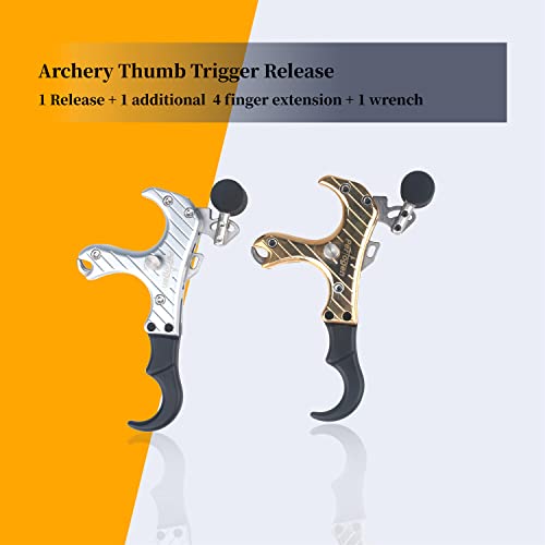 Perogen Archery Thumb Trigger Release For Compound Bow, 3&4 Finger Grip Adjustable Brass Made Archery Release Aids #TOP2