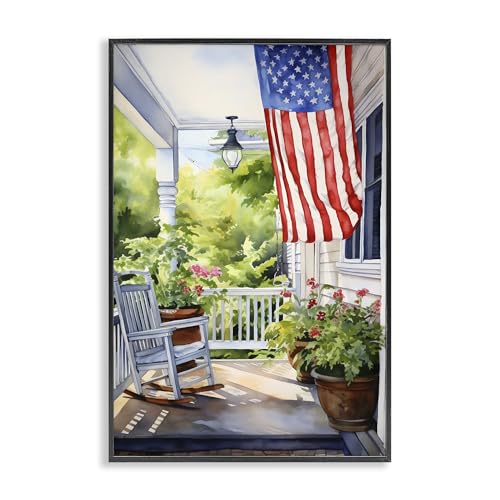 Stupell Industries Patriotic Summer Porch Framed Giclee Art Design by