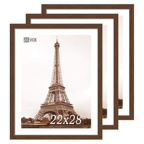 Image of VCK 22x28 Poster Frame Solid Wood brown 3 Pack Picture Frames 22 x 28 Inches with Wall Mounting Hanging