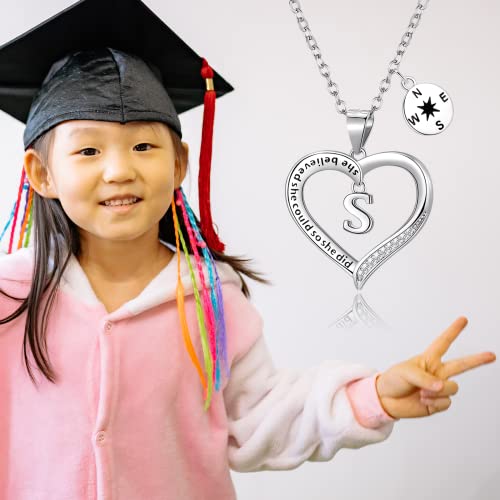 Bmmye Graduation Gifts For Her 2023 Class Of 2023 High School Friendship Cap Pendant Silver Letter S Necklace With Cz College Graduation Heart Necklace For Girls Women #TOP3