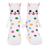 AGIFTMIND Funny Bunny Socks, Crazy Animal Magnetic Hand Holding Socks Anniversary Birthday Gifts for Women Friends (US, Alpha, One Size, Regular, Regular, White)