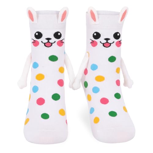 AGIFTMIND Funny Bunny Socks Crazy Animal Magnetic Hand Holding Socks Anniversary Birthday Gifts for Women Friends (US Alpha One Size Regular Regular White)
