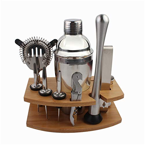 Ensemble De Préparation De Cocktails Ensemble de barman en acier inoxydable en acier inoxydable de 10 pièces avec accessoires de cuisine en bambou anti-rouille incurvé. Kit Complet d'outils De Barman