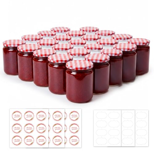 ComSaf Lot de 24 Petits Pots en Verre 240ml avec étiquettes, Petit Pot en Verre avec Couvercle, Pot Confiture pour miel épices, idéal familles amateurs...