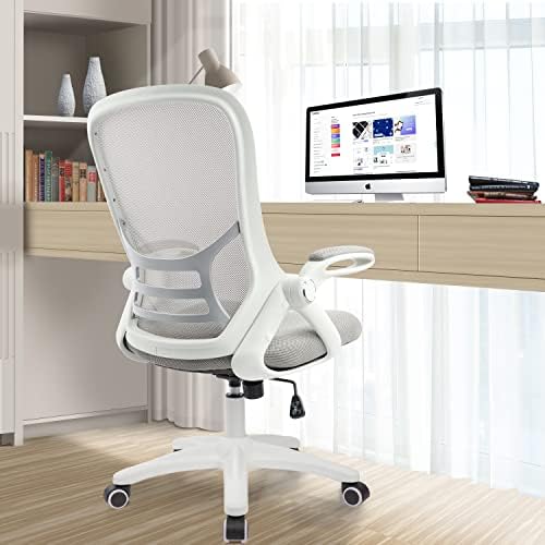 Office Chair Ergonomic Mesh Swivel Computer Task Desk Chair Comfortable, Flip-up Arms, Adjustable Height (Grey)
