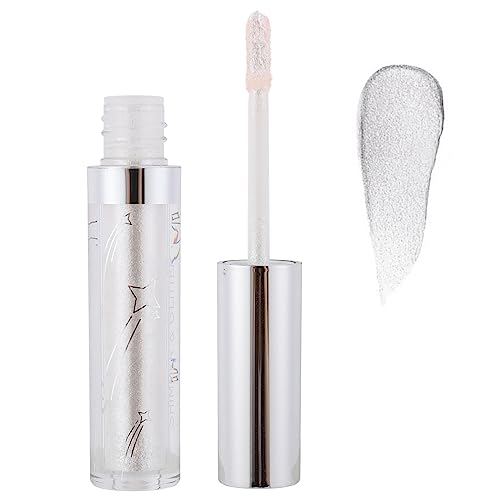 Shimmer Glitter Liquid Eyeshadow, Purple Blue Holographic Sparkle Metallic Pigment Eye Shadow Eyeliner Makeup Kit, Waterproof Longlasting (Silver)