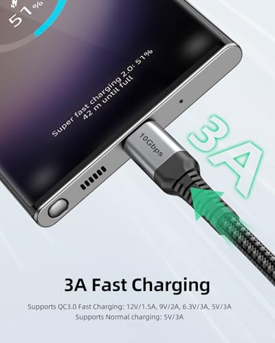 HOTNOW short Android Auto USB C Cable 50cm 2Pack, 0.5m CarPlay USB A to USB C data transfer cable (10Gbps) and 3.1A Fast Charger for Samsung T7 SSD, Galaxy S24 S23 Note 20, iPhone 16/15, Pixel 7