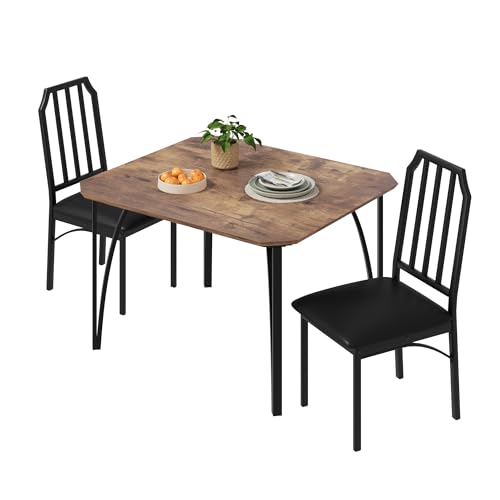Garvee Mesa Comedor - con 2 Sillas Ergonómicas Acolchadas, Patas de Metal, Esquinas Redondeadas, Compacta para Espacios Pequeños, Ideal para Cocina, Salón y Dormitorio, Estilo Retro