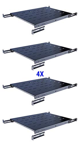 RAISING ELECTRONICS 4Pcs Fixed Rack Server Shelf 1U 19inch Shelves 4 Post Rack Mount Adjustable Deep for Server Network Rack (24inch-29inch Depth)