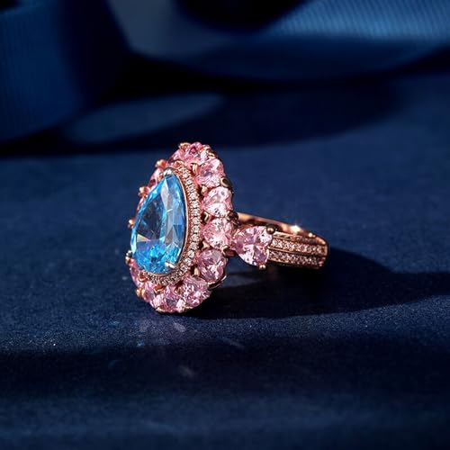 Jeulia 6.56 ct Vintage Halo Moissanite Engagement Ring for Women, Pear Cut CZ Wedding Aquamarine Blue Gemstone Teardrop Ring Promise Valentine's Day Bridal Set Jewelry with Gift Box4