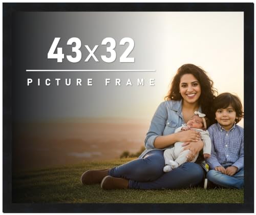 CountryArtHouse 43x32 Frame Black Modern Picture Frame Includes UV Acrylic Shatter Guard Front, Acid Free Foam Backing Board, Hanging Hardware Wood Wall Frames - no Mat
