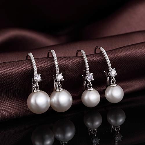 Pearl Dangle Drop Earrings for Women 925 Sterling Silver Pearl Leverback Earrings Cubic Zirconia Pearl Dangling Earrings 10MM - Image 3