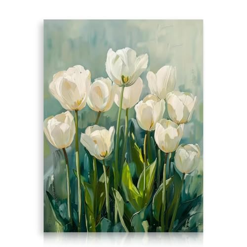 Dazzlewall Affiche Tulipe Blanche Vintage, Tableau Toile Botanique Floral Pour Chambre Salon 30x40 Cm Sans Cadre