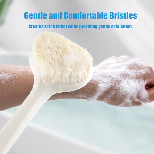 VANZAVANZU Limpiador de espalda para ducha, cepillo de baño con mango antideslizante de 43 cm de largo, cepillo corporal húmedo y seco para limpieza corporal, Crema blanco - imagen 7