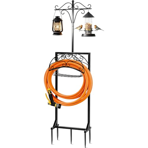 BILIONE Gartenschlauchhalter Freistehend Heavy Duty mit 5 Erdspießen & 2 Schäferhaken für 45 m Schlauch Abnehmbarer Wasserschlauchhalter für den Außenbereich Garten Rasen