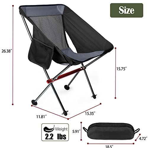 Voovy Portable Folding Chair, Ultralight Compact Camping Chair With Side Pocket & Carrying Bag, For Outdoor Camping Beach Hiking Hunt Bbq Travel, Support To 330Lbs（Black Grey） #TOP2
