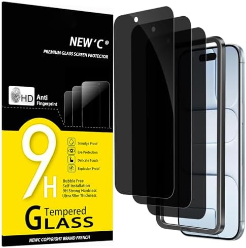 NEW'C 3 Pack Privacy for iPhone Air Screen Protector (6.5 inches), Anti-Spy Tempered Glass Film,Case Friendly, Balanced 28-Degree Privacy Angle-Easy installation tool included