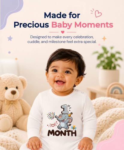 Image of ARVESA 1 Month Baby Milestone Jumpsuit for Baby Boy and Baby Girl Cotton 0-12 Months Design No 1793-1 Month