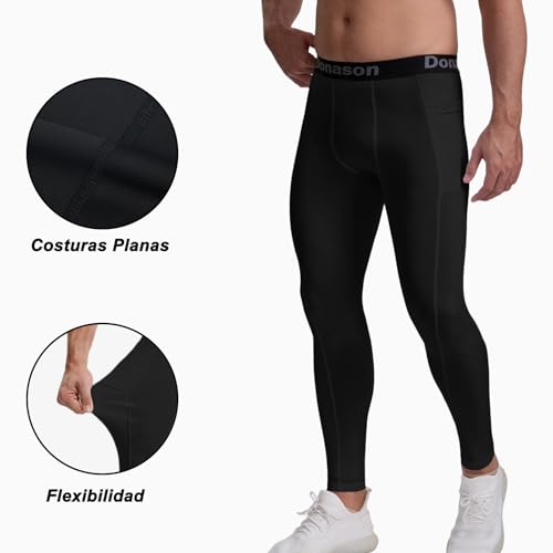 Donason Pantalones de Compresión para Hombre Mallas con Bolsillos Deportivos de Secado Rápido Ajustados Elásticos Pantalones Hombre Malla Deportivos para Gimnasio Entrenamiento Baloncesto Yoga - imagen 4