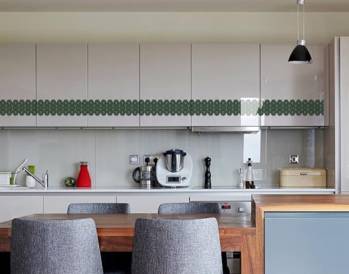 Image of WallDesign Green Matrix Shell Tile Sticker - 6.25 in X 10 Ft Self-Adhesive Border for Bathroom, Kitchen, Cupboard, Door, Cabinet, Furniture, Table, Glass, Wall