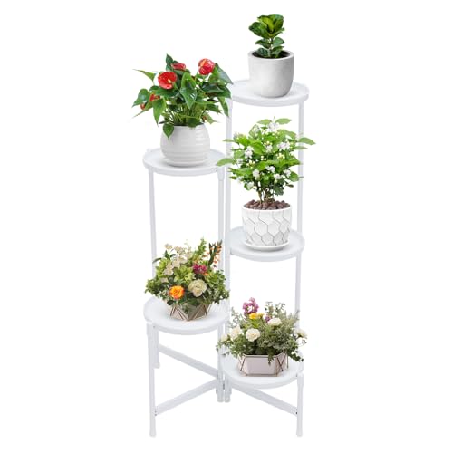 TIFLKibt 5-tier Metal Plant Stand Corner Tall Plant Shelf for Multiple Plants Decoration Flower Stand for House Balcony Garden (White)