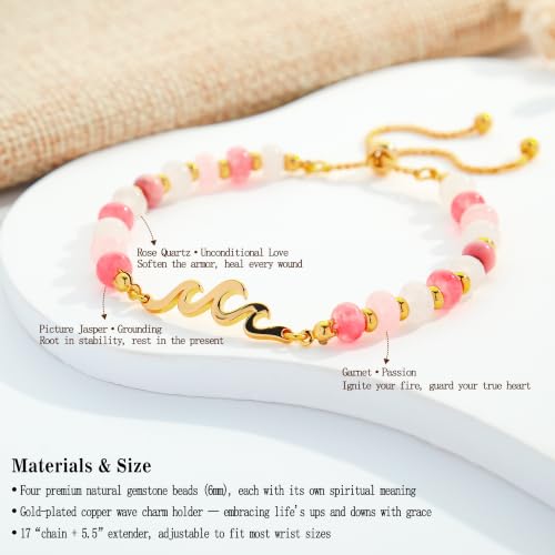 Image of Adjustable Natural Stone Bead Bracelet,Birthday Gift | Natural stone and 18K gold-plated copper adjustable wave bracelet ,birthday gift for family, friends and bestie