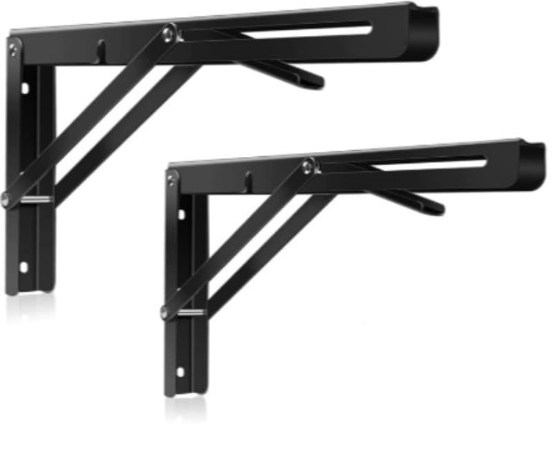 Swankk Foldable Wall Mounted Shelf Bracket, Heavy Duty Black Metal, L Angle with Release Arm, 1 Pair (40 CM)-image-37
