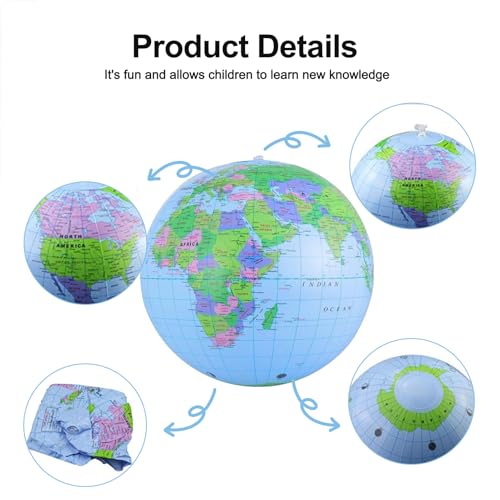 2 Stück Wasserball Aufblasbar,Globus Aufblasbar 16 Zoll,Wasserball Weltkugel,World Globe für Garten Strand Pool Wissenschaft Geographie Bildung