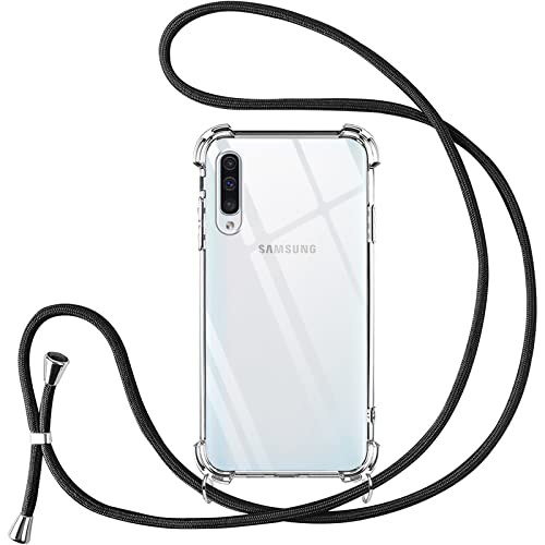 Vauki Coque pour Samsung Galaxy A50 avec Cordon de Collier,Silicone Transparent TPU+PC Bumper Protection Étui Lanyard avec Sangle Réglable Chaîne Case pour Samsung Galaxy A50