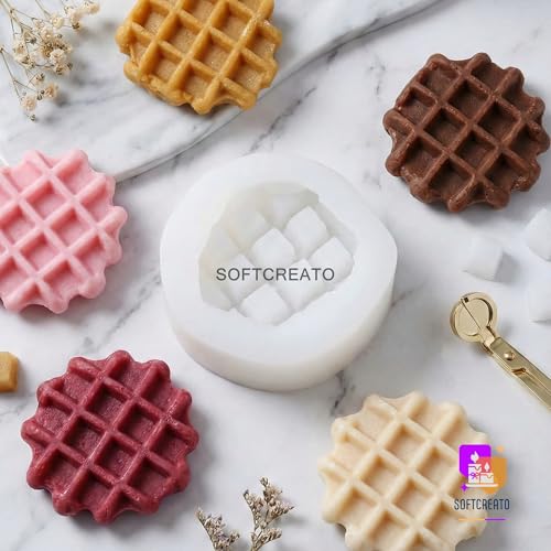 Image of Round Waffle Silicone Candle Mould | Dessert Biscuit Cake Design Candle Making Mould | Silicone Mould for Candle Making, Soap, Resin Art & Wax DIY Craft | Decorative Candle Mould Silicone (Waffle Round)