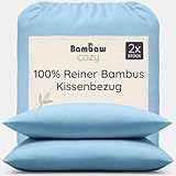 Bambaw Kopfkissenbezug 80x40 aus Bambus, 2-er Pack, 100% nachhaltige Bambusfasern, Allergie Bettwäsche, atmungsaktive Bettwäsche Anti Schwitzen, Anti Haarbruch Kissenbezug 40 x 80 kühlend (Hellblau)