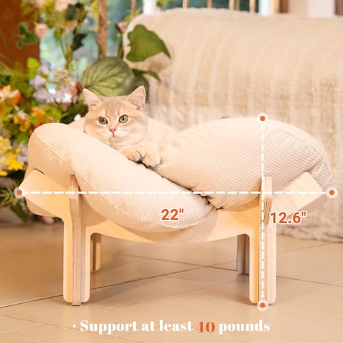 CHEERHOME PETS Elevated Cat Bed Wooden with Cushion Fluffy Pet Couch Sofa for Indoor Cats Raised Kitty Lounge Chair Suitable for Puppy, Cat Furniture(White) - Image 6