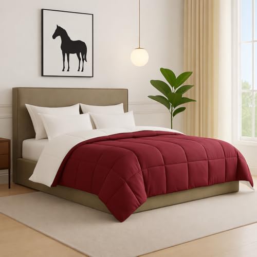 Image of Reversible AC Comforter King Bed 300 GSM,Soft Microfibre Quilt Blanket for Winter (102X108 inches, Burgundy & White)