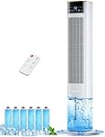 COOLECH 107CM Portable Air Conditioner w/Remote & LED Touch Screen, 4 Modes & 3 Speeds, 15H Timer, 4.2L Dual Tank Evaporative Air Cooler, Memory&Aroma Function, 6 Ice Pack Tower Fans Cooling for Room