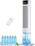 COOLECH 107CM Portable Air Conditioner w/Remote & LED Touch Screen, 4 Modes & 3 Speeds, 15H Timer, 4.2L Dual Tank Evaporative Air Cooler, Memory&Aroma Function, 6 Ice Pack Tower Fans Cooling for Room