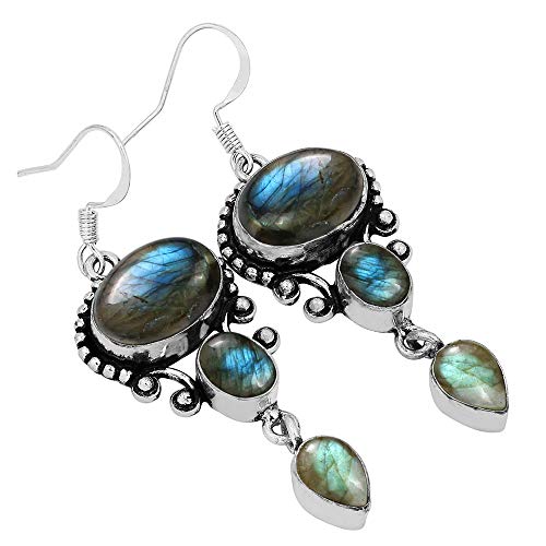 Natural Labradorite 925 Silver Plated Dangle Earrings for Women by Sterling Silver Jewelry - Used condition - Image 2