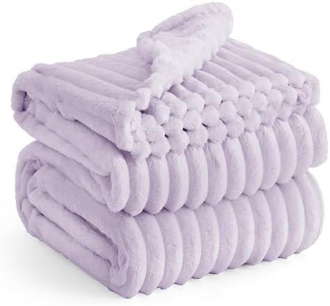 BEDSURE Kuscheldecke Flauschig - Wolldecke & Fleecedecke, Sofadecke, Weiche Warme Grobe Korddecke für Zimmer Deko, Wohn- & Kuscheldecken, Tagesdecke, Große Decke, Lavendel, 230 x 2