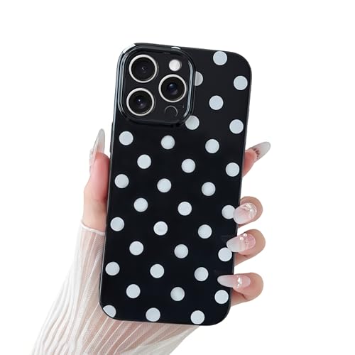 SmoBea Custodia per iPhone 16 Pro, graziosa custodia per telefono a pois in morbido silicone TPU con protezione per la fotocamera, custodia protettiva sottile antiurto per donne e ragazze, nera