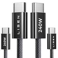 LISEN 240W Schnellladekabel USB C auf USB C Kabel 1M [2-Stück] für iPhone 17 Pro Ladekabel USB C,PD3.1 Nylon für iPhone 16/15 Pro Max,iPad Air/Pro,MacBook Air/Pro,Samsung Galaxy S25/S24, Schwarz