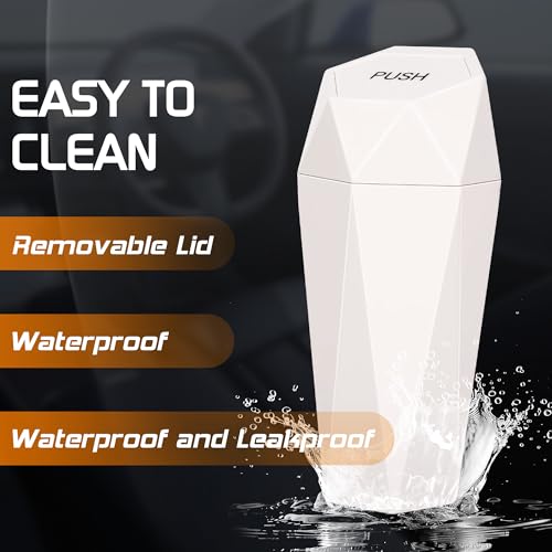 Image of Car Trash Can with Lid, Mini Car Trash Cup with 30 Additional Trash Bags, Car Accessories for Interior, Leakproof Vehicle Garbage Bin for Car, Home, Office - 2 Packs, Beige