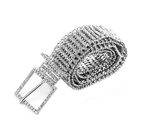 Greetuny 1pcs Cinturones de mujer Rhinestone completo Moda Cadena cintura plata Brillando...